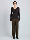 Proenza Schouler Front full length image of model wearing Valeria Top in Transitional Cashmere in Espresso