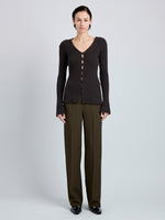 Proenza Schouler Front full length image of model wearing Valeria Top in Transitional Cashmere in Espresso