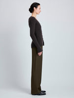 Proenza Schouler Side full length image of model wearing Valeria Top in Transitional Cashmere in Espresso