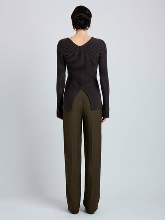 Proenza Schouler Back full length image of model wearing Valeria Top in Transitional Cashmere in Espresso