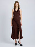 Proenza Schouler Front full length image of model wearing Nilo Dress in Textured Jacquard in Black Copper