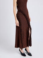Proenza Schouler Detail image of model wearing Nilo Dress in Textured Jacquard in Black Copper