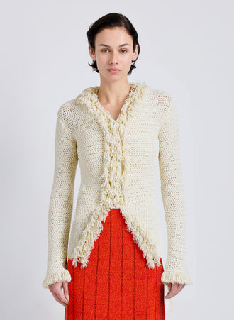 Proenza Schouler Front cropped image of model wearing Nilo Top in Textured Jacquard in Off White