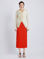 Proenza Schouler Front full length image of model wearing Nilo Top in Textured Jacquard in Off White