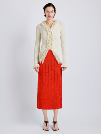 Proenza Schouler Front full length image of model wearing Nilo Top in Textured Jacquard in Off White