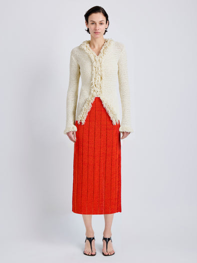 Proenza Schouler Front full length image of model wearing Nilo Top in Textured Jacquard in Off White