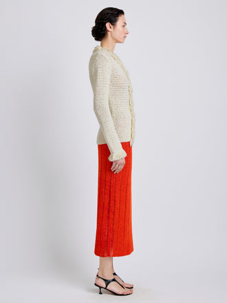 Proenza Schouler Side full length image of model wearing Nilo Top in Textured Jacquard in Off White