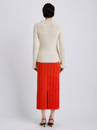 Proenza Schouler Back full length image of model wearing Nilo Top in Textured Jacquard in Off White