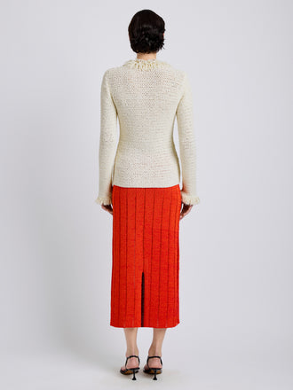 Proenza Schouler Back full length image of model wearing Nilo Top in Textured Jacquard in Off White