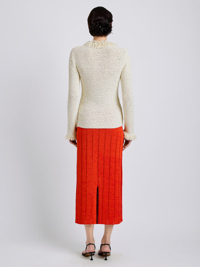 Proenza Schouler Back full length image of model wearing Nilo Top in Textured Jacquard in Off White