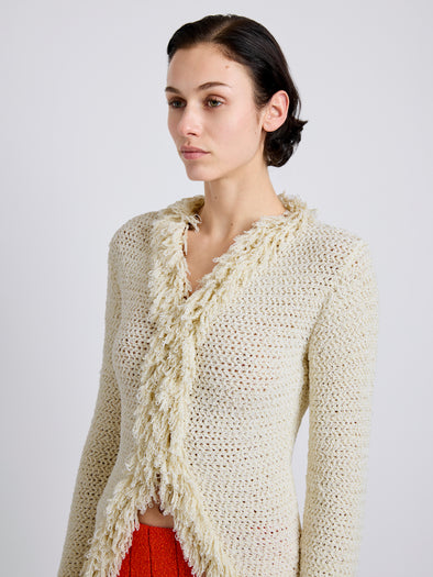 Proenza Schouler Detail image of model wearing Nilo Top in Textured Jacquard in Off White