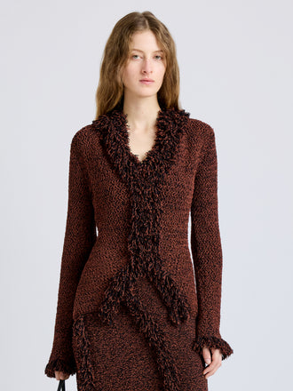 Proenza Schouler Front cropped image of model wearing Nilo Top in Textured Jacquard in Black Copper