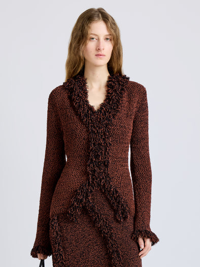 Proenza Schouler Front cropped image of model wearing Nilo Top in Textured Jacquard in Black Copper