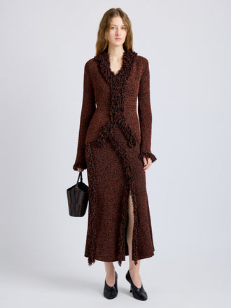 Proenza Schouler Front full length image of model wearing Nilo Top in Textured Jacquard in Black Copper