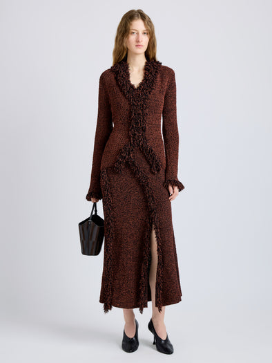 Proenza Schouler Front full length image of model wearing Nilo Top in Textured Jacquard in Black Copper