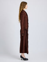 Proenza Schouler Side full length image of model wearing Nilo Top in Textured Jacquard in Black Copper