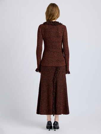 Proenza Schouler Back full length image of model wearing Nilo Top in Textured Jacquard in Black Copper