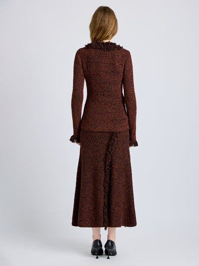Proenza Schouler Back full length image of model wearing Nilo Top in Textured Jacquard in Black Copper