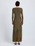 Proenza Schouler Back full length image of model wearing Maelle Dress in Drop Needle Tweed in Black Multi