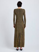 Proenza Schouler Back full length image of model wearing Maelle Dress in Drop Needle Tweed in Black Multi