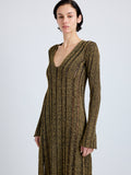 Proenza Schouler Detail image of model wearing Maelle Dress in Drop Needle Tweed in Black Multi