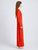 Proenza Schouler Side full length image of model wearing Maelle Dress in Drop Needle Tweed in Red Multi