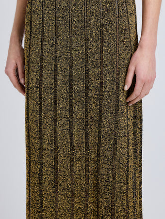 Proenza Schouler Detail image of model wearing Maelle Skirt in Drop Needle Tweed in Black Multi