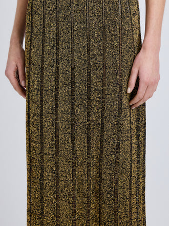Proenza Schouler Detail image of model wearing Maelle Skirt in Drop Needle Tweed in Black Multi