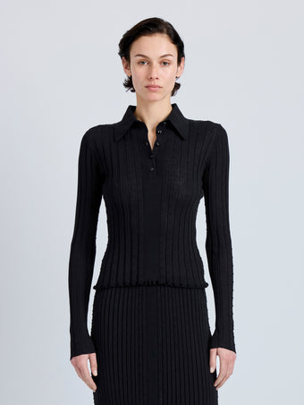 Proenza Schouler Front cropped image of model wearing Monet Top in Fine Bobble Knit in Black