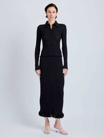 Proenza Schouler Front full length image of model wearing Monet Top in Fine Bobble Knit in Black