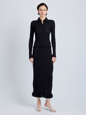 Proenza Schouler Front full length image of model wearing Monet Top in Fine Bobble Knit in Black
