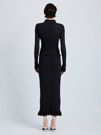Proenza Schouler Back full length image of model wearing Monet Top in Fine Bobble Knit in Black