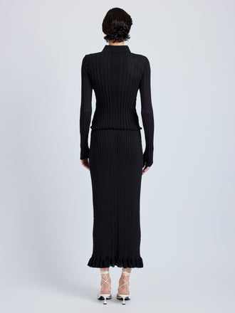 Proenza Schouler Back full length image of model wearing Monet Top in Fine Bobble Knit in Black