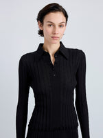 Proenza Schouler Detail image of model wearing Monet Top in Fine Bobble Knit in Black