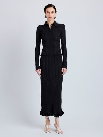 Proenza Schouler Front on Model image of model wearing Monet Skirt in Fine Bobble Knit in Black
