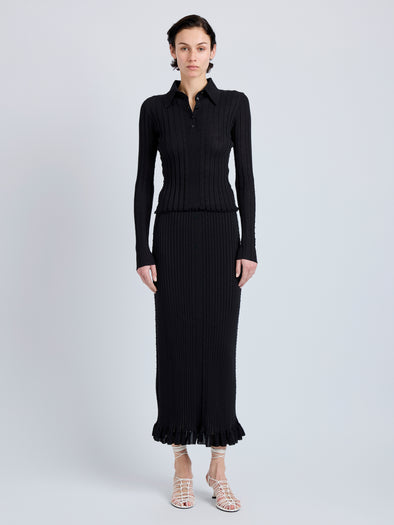 Proenza Schouler Front on Model image of model wearing Monet Skirt in Fine Bobble Knit in Black