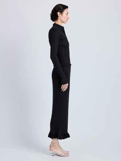 Proenza Schouler Side on Model image of model wearing Monet Skirt in Fine Bobble Knit in Black