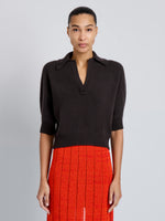 Proenza Schouler Front cropped image of model wearing Vella Top in Transitional Cashmere in Espresso