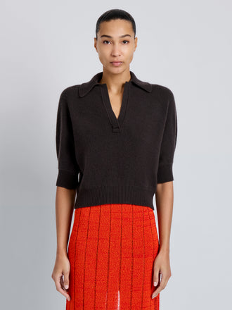 Proenza Schouler Front cropped image of model wearing Vella Top in Transitional Cashmere in Espresso