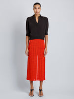 Proenza Schouler Front full length image of model wearing Vella Top in Transitional Cashmere in Espresso