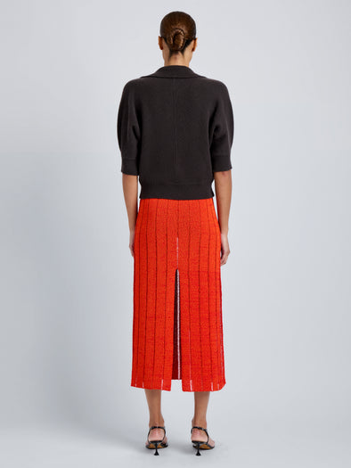Proenza Schouler Back full length image of model wearing Vella Top in Transitional Cashmere in Espresso