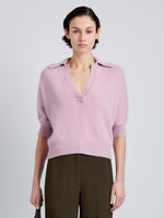 Proenza Schouler Front cropped image of model wearing Vella Top in Transitional Cashmere in Blush