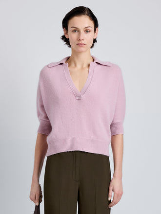 Proenza Schouler Front cropped image of model wearing Vella Top in Transitional Cashmere in Blush