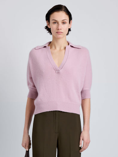 Proenza Schouler Front cropped image of model wearing Vella Top in Transitional Cashmere in Blush