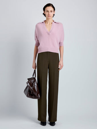 Proenza Schouler Front full length image of model wearing Vella Top in Transitional Cashmere in Blush