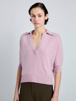 Proenza Schouler Detail image of model wearing Vella Top in Transitional Cashmere in Blush