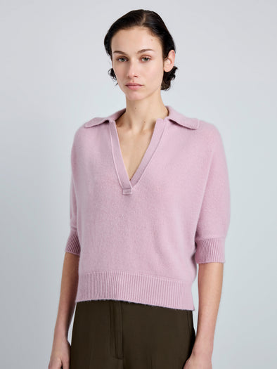 Proenza Schouler Detail image of model wearing Vella Top in Transitional Cashmere in Blush