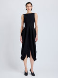 Proenza Schouler Front full length image of model wearing Sukki Dress in Draped Viscose in Black