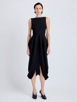 Proenza Schouler Front full length image of model wearing Sukki Dress in Draped Viscose in Black