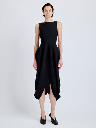 Proenza Schouler Front full length image of model wearing Sukki Dress in Draped Viscose in Black